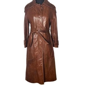 Vintage Skin Gear Cognac Napa leather 70s  Lined Trench Coat‎